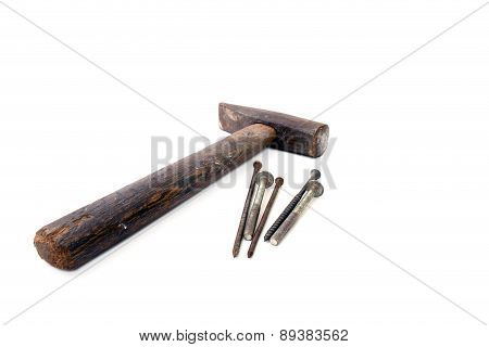 Hammer And Bolts On A White Background