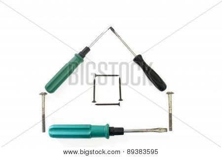 House Of Screwdrivers On A White Background