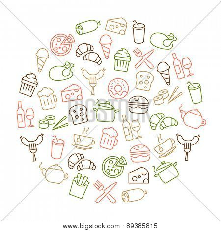 Background with food icons - modern thin lines design.