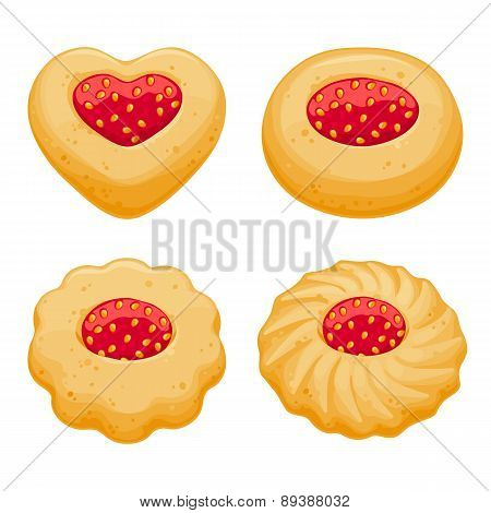 Strawberry jam sweet cookies set.