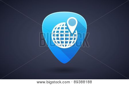 Blue Guitar Pick Icon With A World Globe