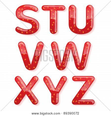 Strawberry jam alphabet. Glossy letters.