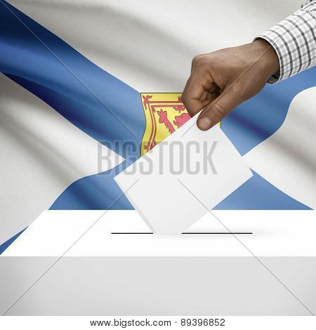 Voting Concept - Ballot Box With Canadian Province Flag On Background - Nova Scotia