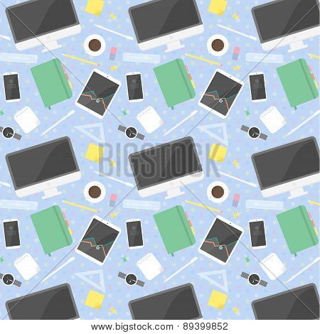 Flat Design Office Objects - Seamless Pattern