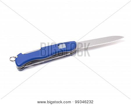Multi-function Knife In The Unfolded State. Isolated On White Background