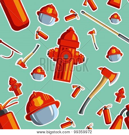 Color Vector Seamless Pattern Firefighter Equipment.