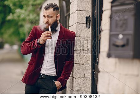 bearded man with e-cigarette