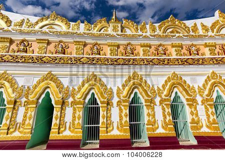 Facade of the U-Min Thonze (thirty caves) pagoda in Sagaing hills, Myanmar (Burma)