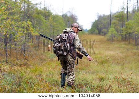 Hunter In Camouflage On Autumn Hunting