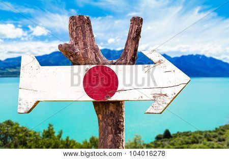Japan Flag wooden sign with lake background
