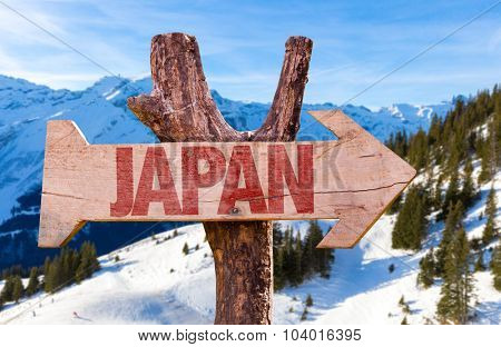 Japan wooden sign with winter background