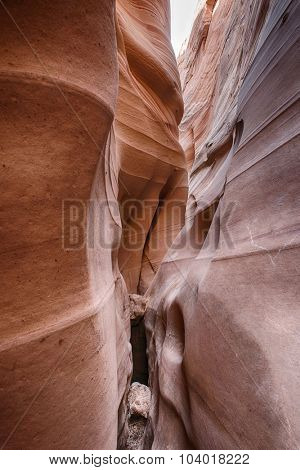 Zebra Canyon is a vivid striped and very narrow gorge. The awesome zig-zag shapes were created by water. Grand Staircase-Escalante National Monument, Utah. USA