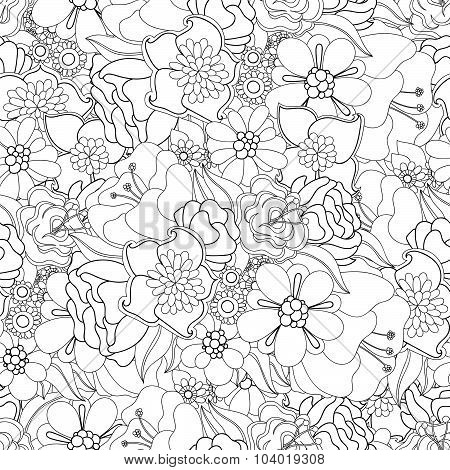 Doodle flowers seamless pattern