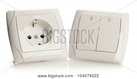 Electric Socket and Switch on White background. 