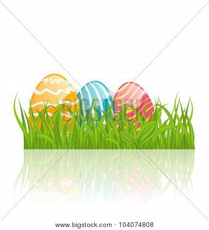 Easter background with paschal ornamental eggs