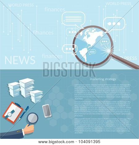 News Finance Concept Marketing Strategy Business Analyst Office Work vector banners