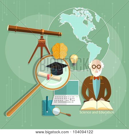 Education Concept E-learning Professor Teachers Science Knowledge University Vector Illustration