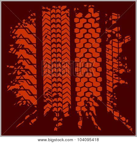 Car tire tracks with grunge - vector set