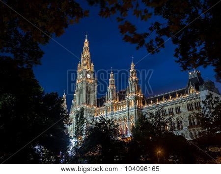 Vienna Rathaus (city Hall) At Night