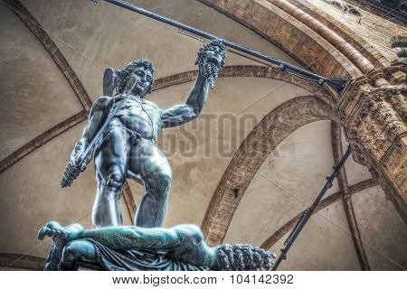 Perseo Holding Medusa Head Statue In Loggia De Lanzi