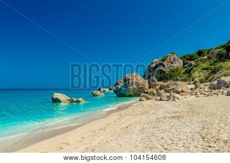 Megali Petra Beach, Lefkada Island, Levkas, Lefkas, Ionian Sea, Greece.