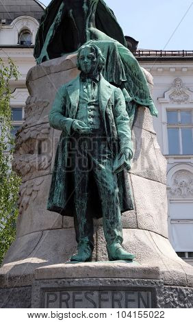 LJUBLJANA, SLOVENIA - JUNE 30: Monument of France Preseren in the center of Ljubljana, Slovenia on June 30, 2015