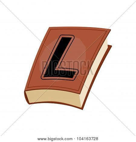 Letter L At Vintage Book In Hardcover. Alphabetical Stashes On Book Cover.
