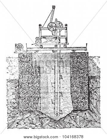Foundation for hollow block, vintage engraved illustration. Industrial encyclopedia E.-O. Lami - 1875.