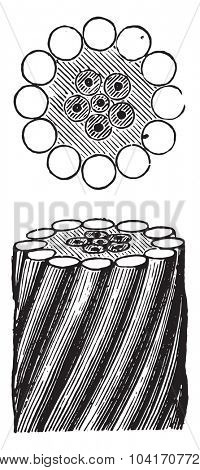 Submarine cable Corsica Piedmont, vintage engraved illustration. Industrial encyclopedia E.-O. Lami - 1875.