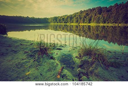 Vintage Photo Of Beautiful Sunset Over Calm Lake