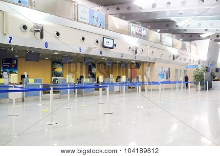 Podgorica, Montenegro, September, 29, 2015: A waiting room of the international airport of Podgorica in Montenegro