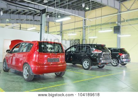 Serpuhov, Russia, June, 23, 2015: Cars in a dealer repair station in Serpuhov, Russia