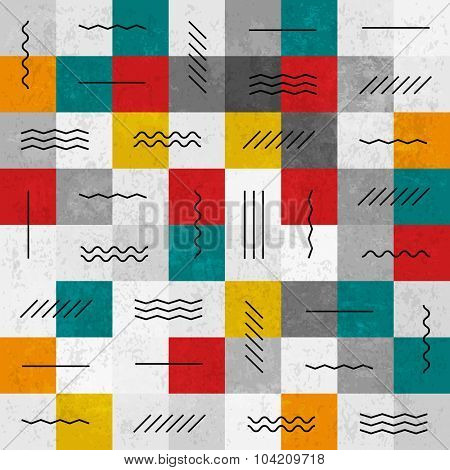 Retro colors abstract seamless pattern with geometric lines
