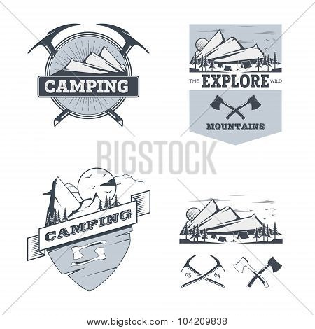 Camping and outdoor activity logos. Stock vector.
