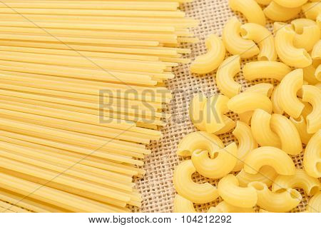 Raw Spaghetti And Elbow Macaroni.
