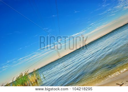 high-voltage line on the river