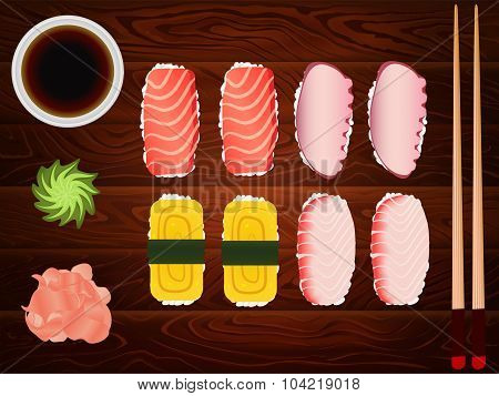 Sashimi Set Soy Sause Ginger Chopsticks Wood 4