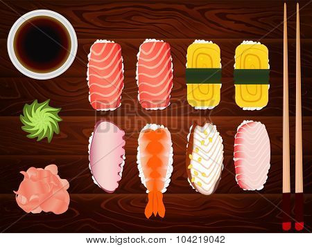 Sashimi Set Soy Sause Ginger Chopsticks Wood 5