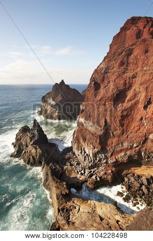 Azores Coastline Volcanic Landscape In Faial Island. Ponta Dos Capelinhos