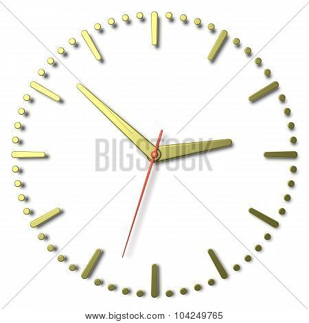 Simple Clock Face With Yellow Metal Hands And Marks And Red Second Hand