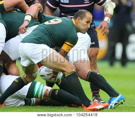 LONDON, ENGLAND - OCTOBER 07 2015: The 2015 Rugby World Cup Pool B match between South Africa and USA at The Olympic Stadium on October 7, 2015 in London, United Kingdom 