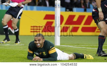 LONDON, ENGLAND - OCTOBER 07 2015: The 2015 Rugby World Cup Pool B match between South Africa and USA at The Olympic Stadium on October 7, 2015 in London, United Kingdom 