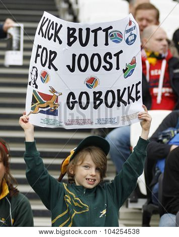 LONDON, ENGLAND - OCTOBER 07 2015: The 2015 Rugby World Cup Pool B match between South Africa and USA at The Olympic Stadium on October 7, 2015 in London, United Kingdom 