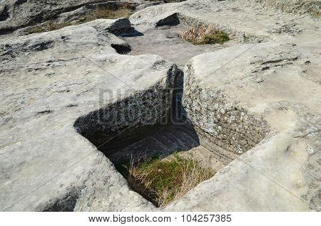 Ancient Engineering Device For Water In The Old Cave City Uplistsikhe. Georgia