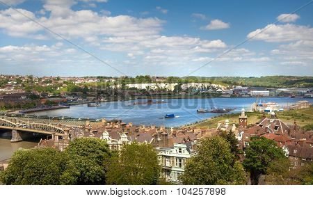 ROCHESTER, UK - MAY 16, 2015: Landscape around of Rochester city  include beautiful bend of river Ke