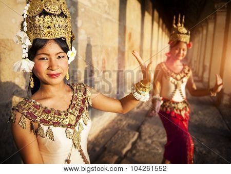 Traditional Aspara Dancers Siem Reap Cambodia Concept