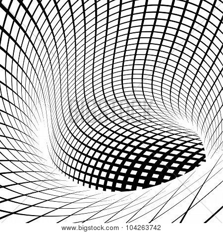 Grid Vortex Tunnel In Black And White