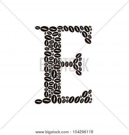 Letter E made of coffee beans vector set