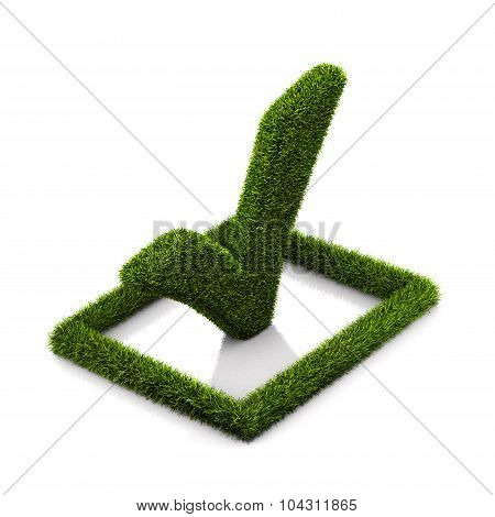 Green Grassed Check Mark Symbol In The Square On White Background