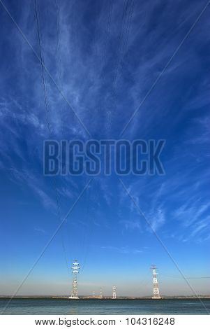 high-voltage line on the river